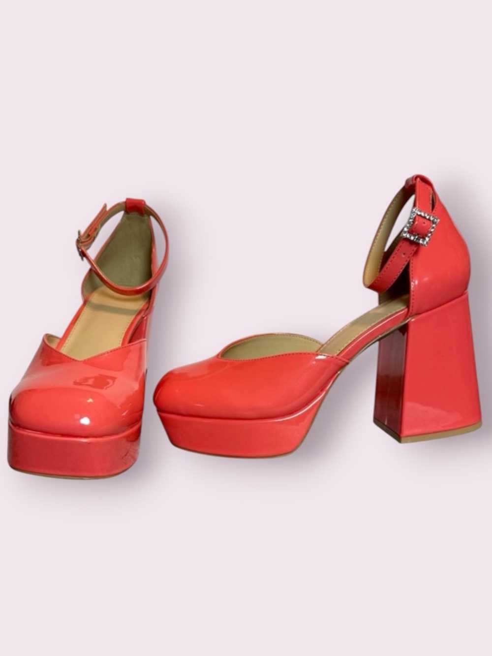 Urban Outfitters Glossy Patent Leather Platform Heels Coral Size 6